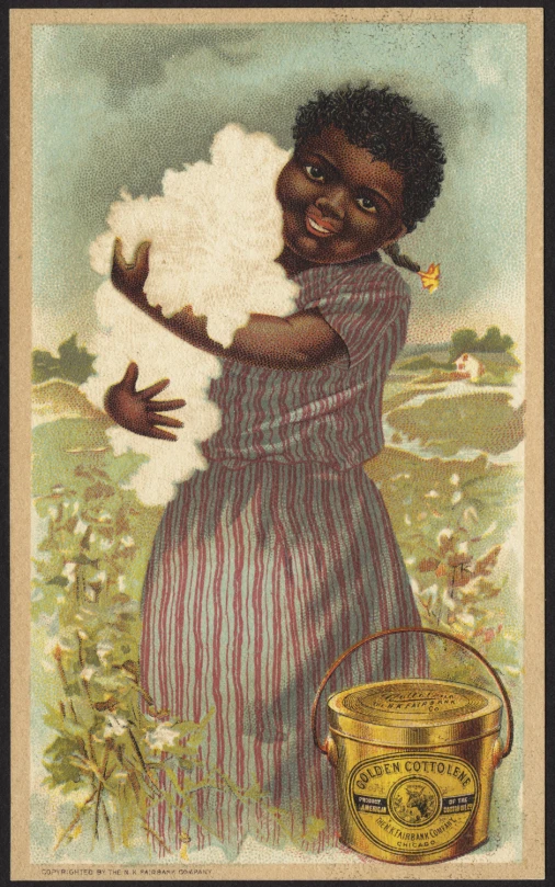 a black woman holding cotton in her right hand