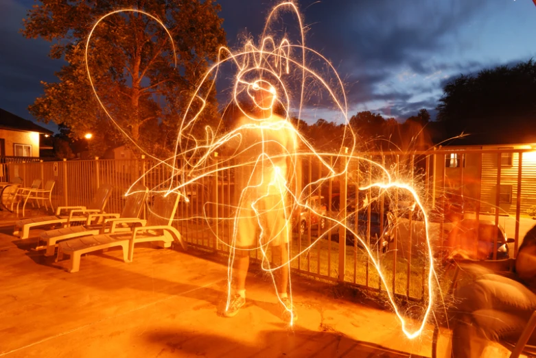 a fire - performer lit up by long exposure