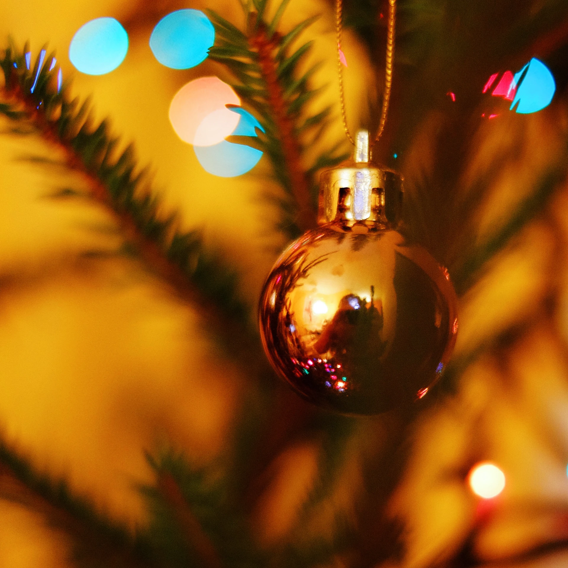 a christmas ornament is hanging on the christmas tree