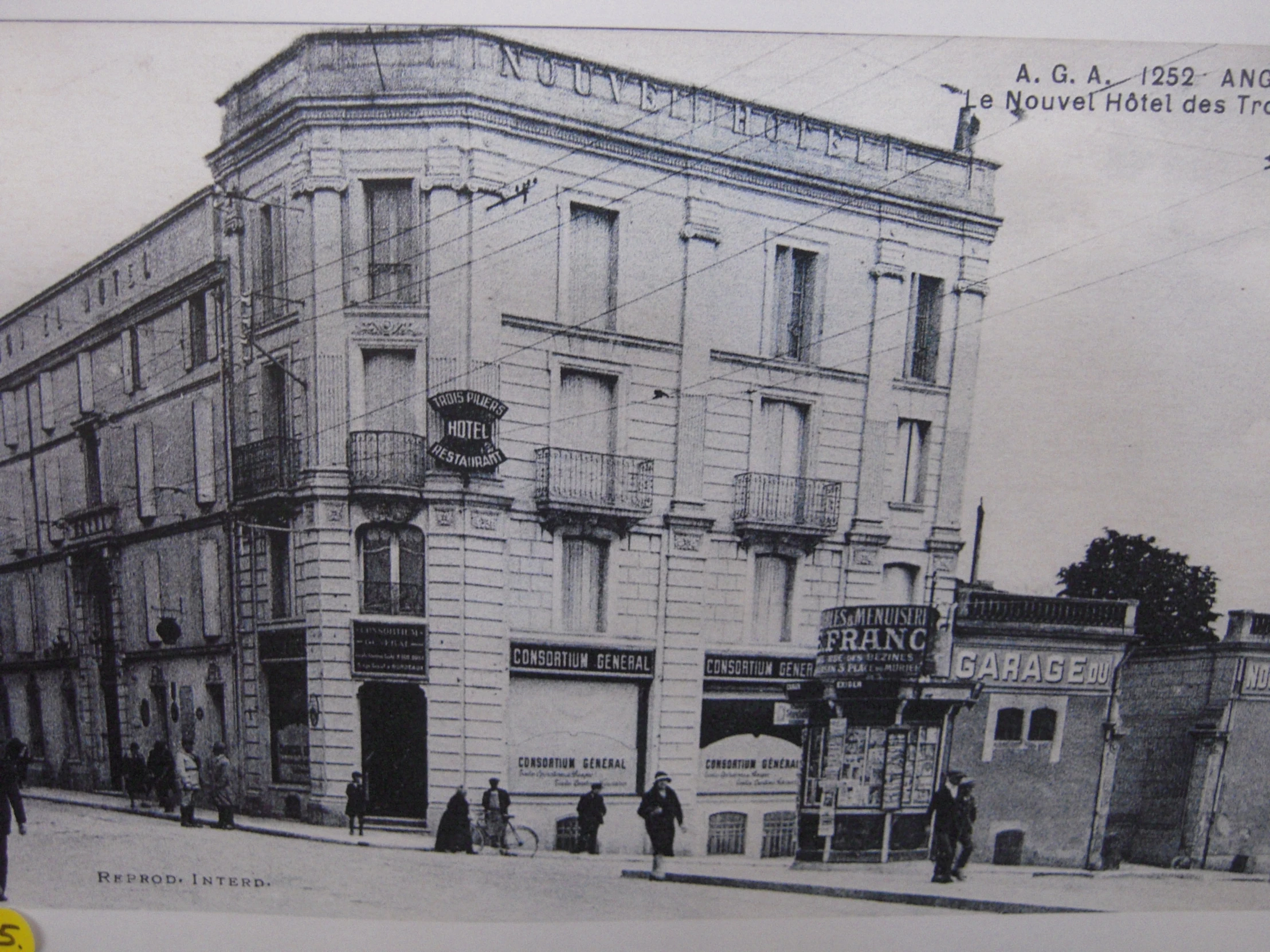 a drawing of a building in the corner of the street