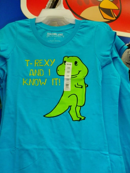 t - shirt that says'te - k y and i know it'with t - rex with tag on its chest