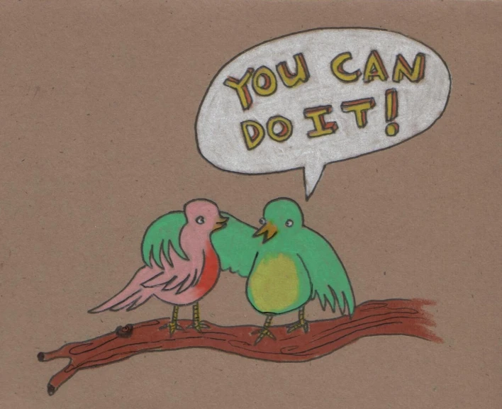 a drawing of two birds touching each other