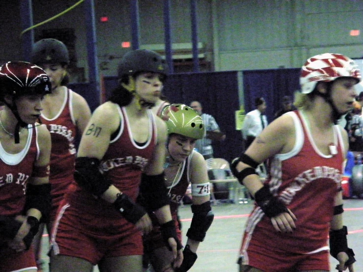 there are many women roller derby competitors on the court