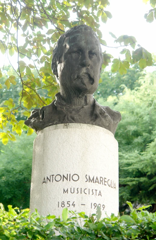 a statue of a man with a headpiece in the center of a park