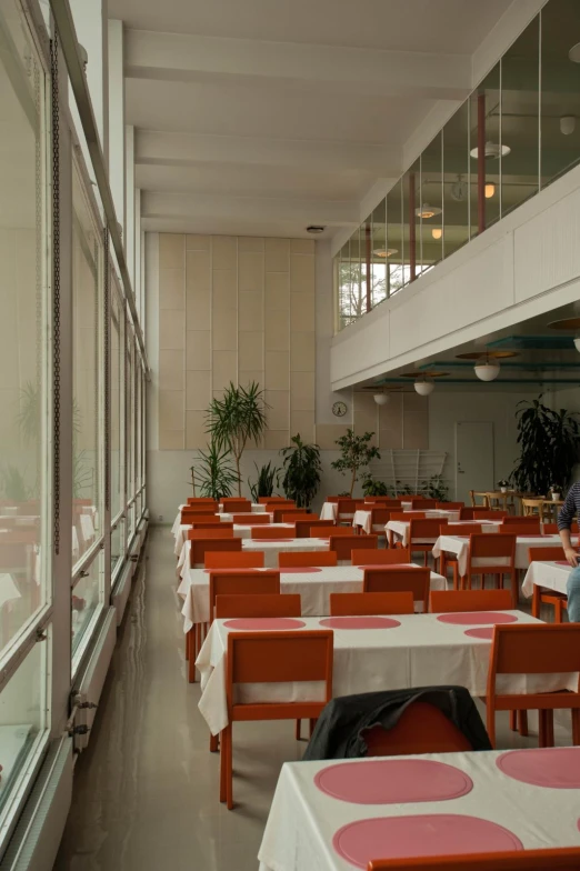 a room filled with lots of tables and chairs