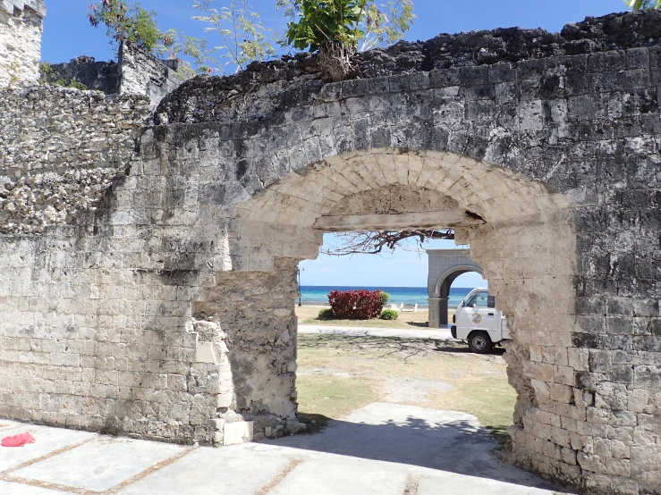 the arch to the beach is opened to let visitors see the blue sky