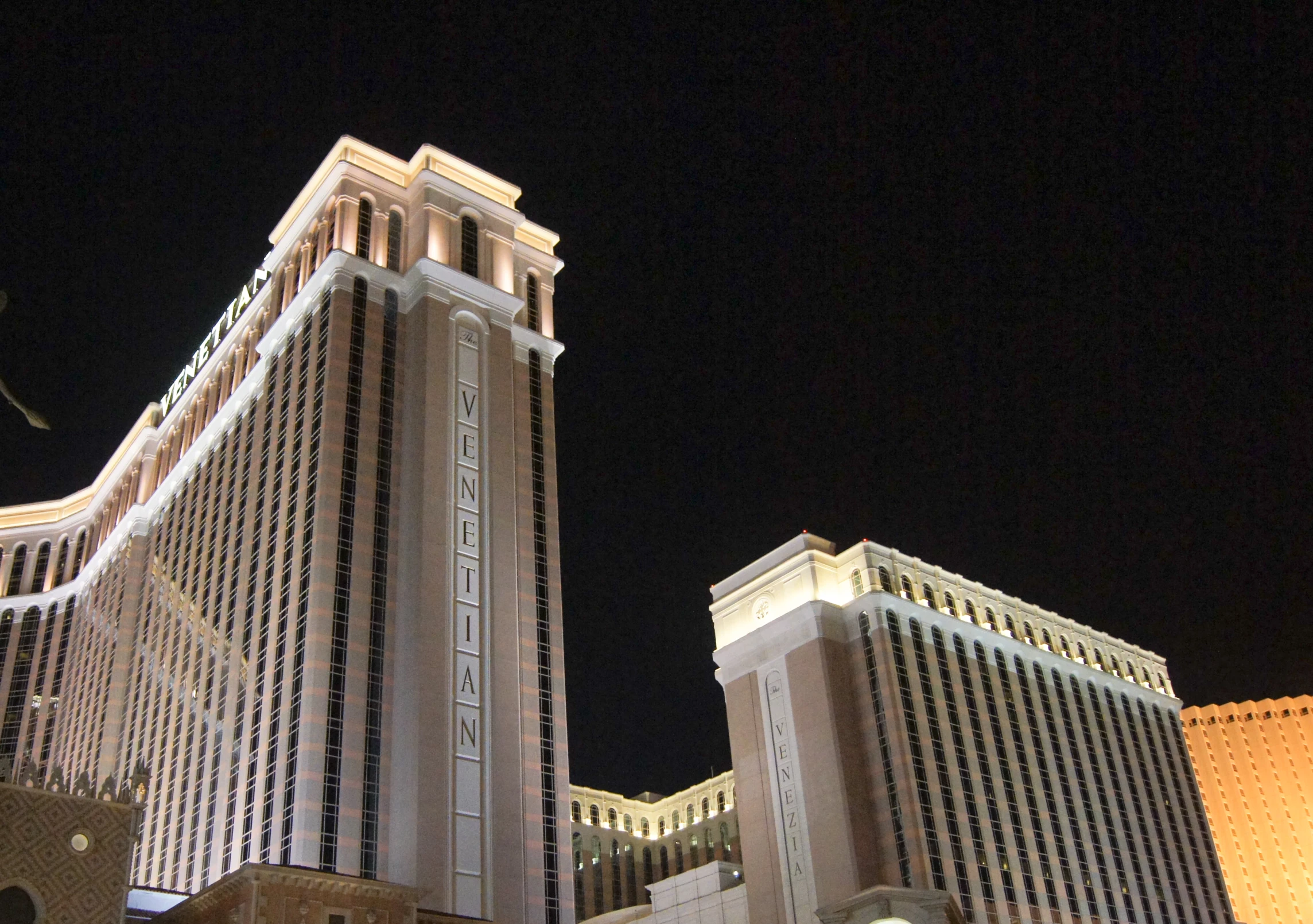 the view of the las vegas el and casino from below