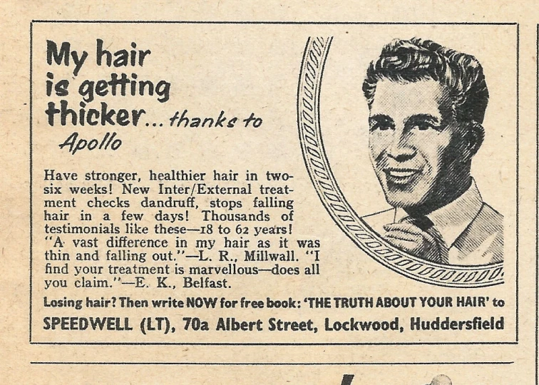an old advertit shows a smiling woman with hair on her head