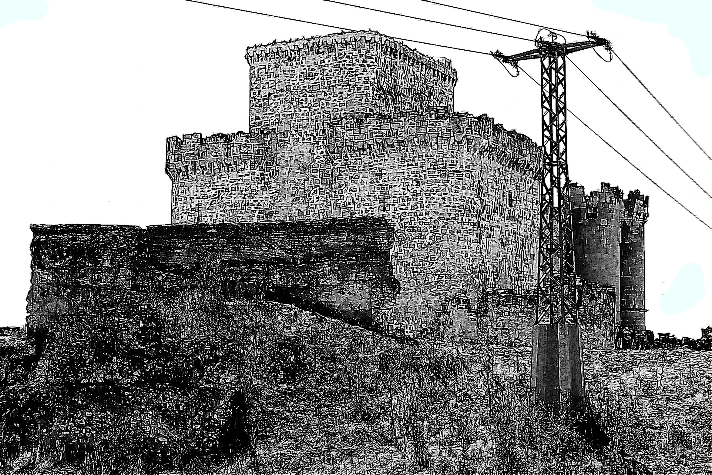 black and white pograph of the top of a building