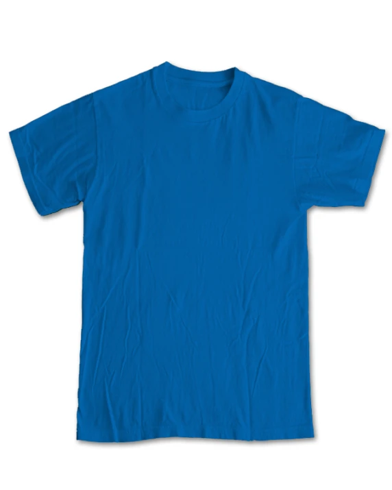 a plain, blue t - shirt is isolated against a white background