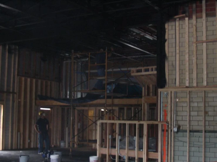 inside of building with walls covered with hard wearing construction material