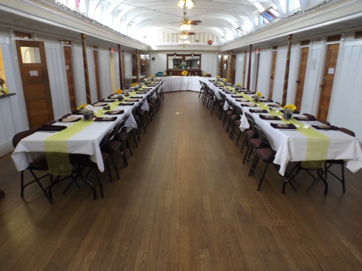 the dining hall is large and empty for guests