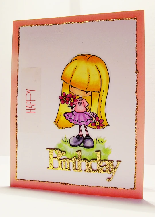 the greeting card has a drawing of a girl