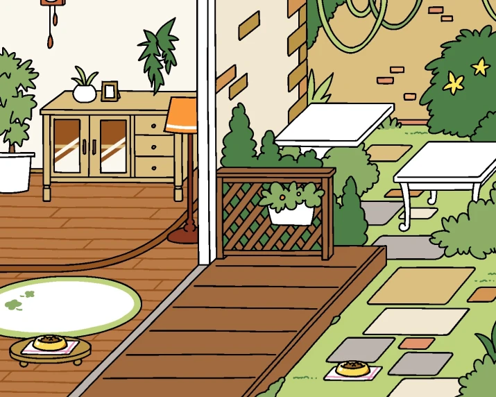 this is an illustration of a backyard with a porch