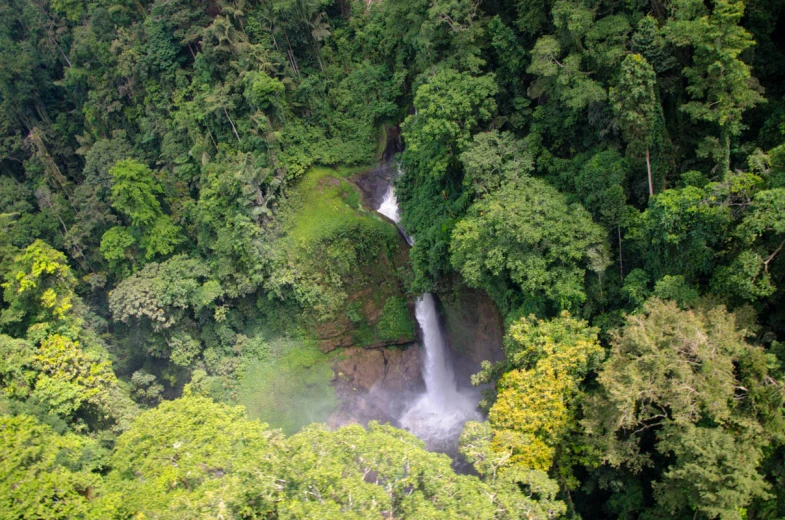 a very large waterfall that is surrounded by some trees