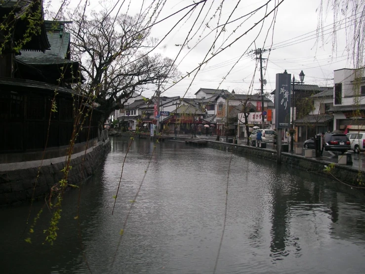 the water in the middle of a city with a few buildings on it