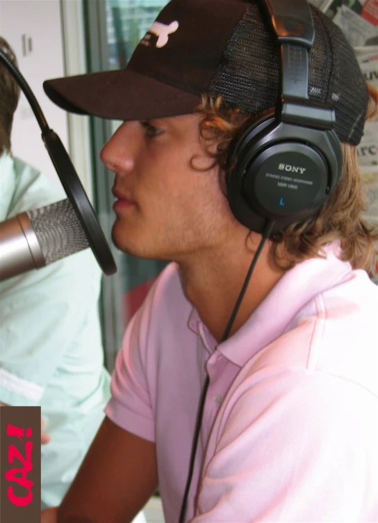 a close up of a person wearing headphones