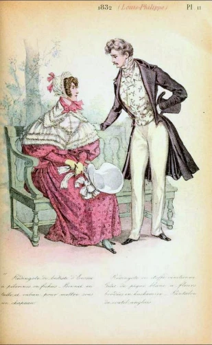 an old fashion illustration of a man in his 20s with his young wife
