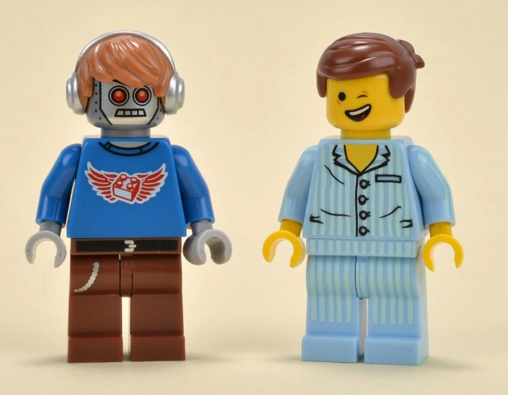 two lego people wearing a costume and eye glasses