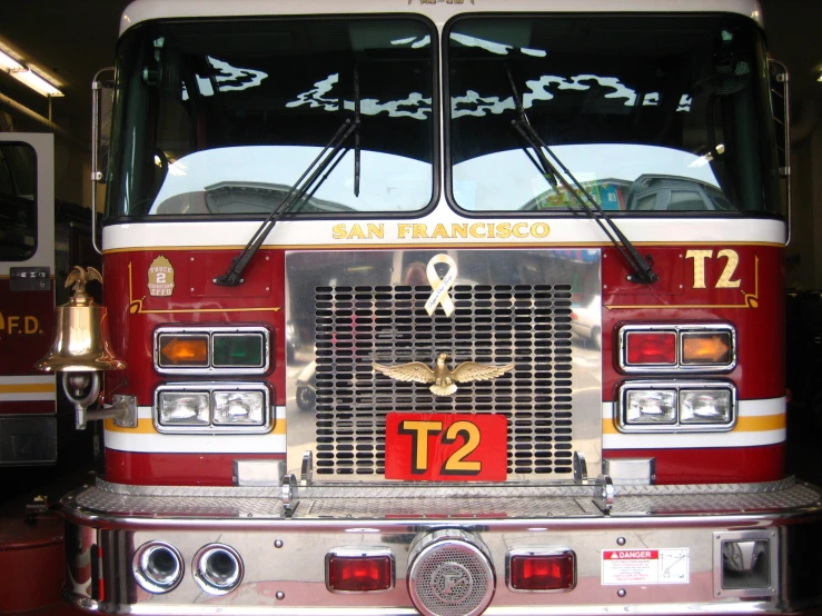 a closeup of the front of a fire engine
