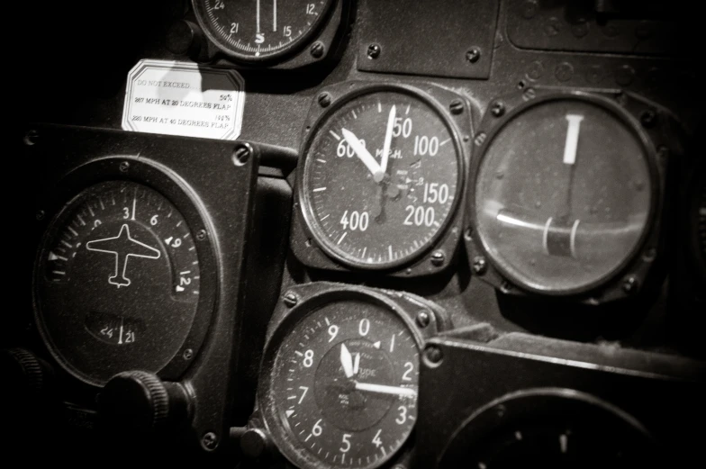 various gauges in a black and white po