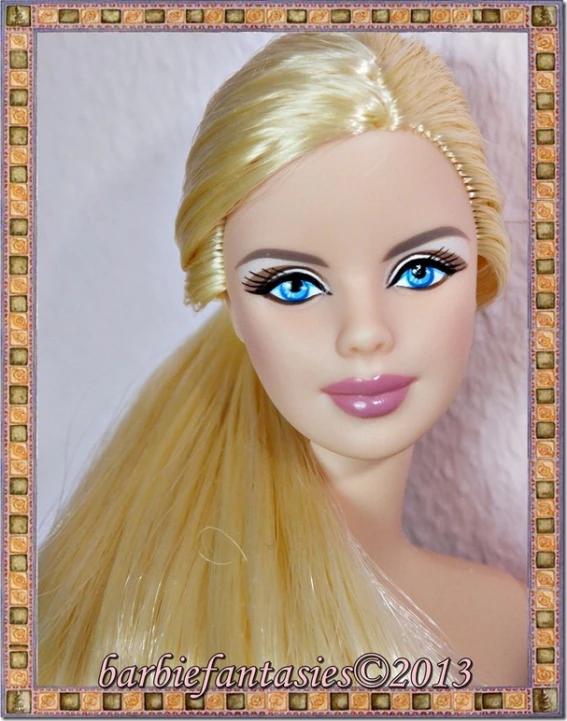 the blond haired doll has bright blue eyes