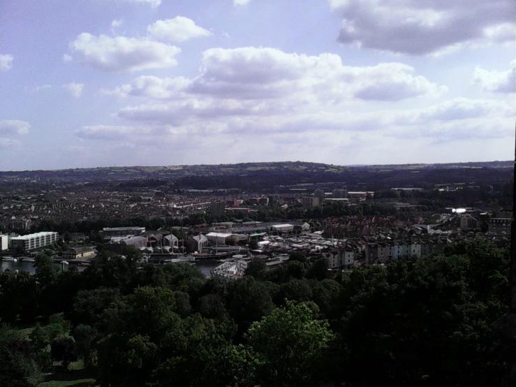 this is an aerial view of some buildings and trees