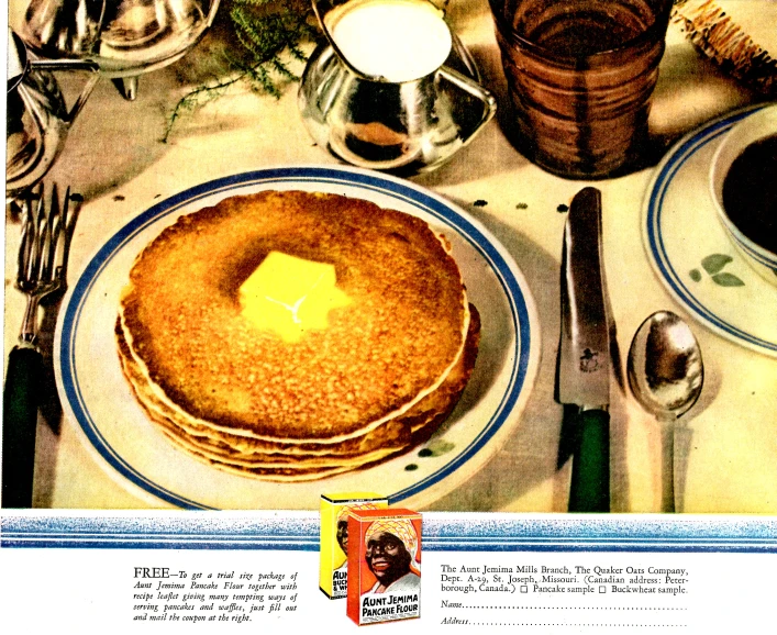 this is an advertit for pancakes, as seen in a magazine