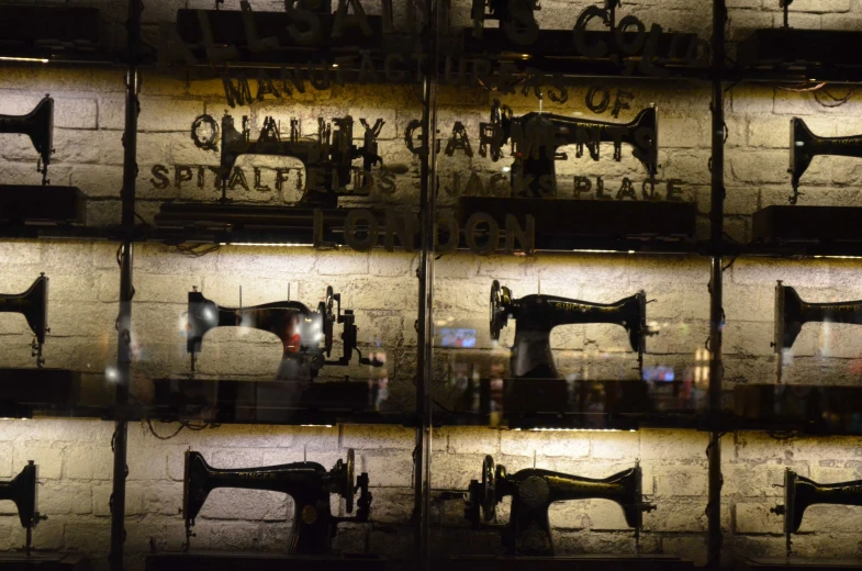 a display of sewing machines and other appliques