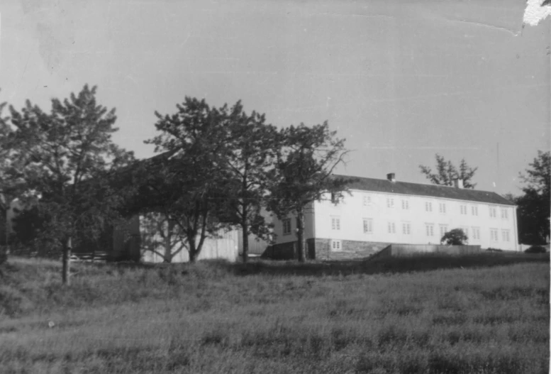 the black and white po shows a house on a hill