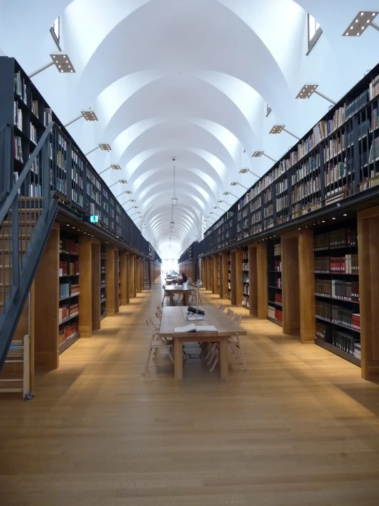 long tables with many books in a public liry