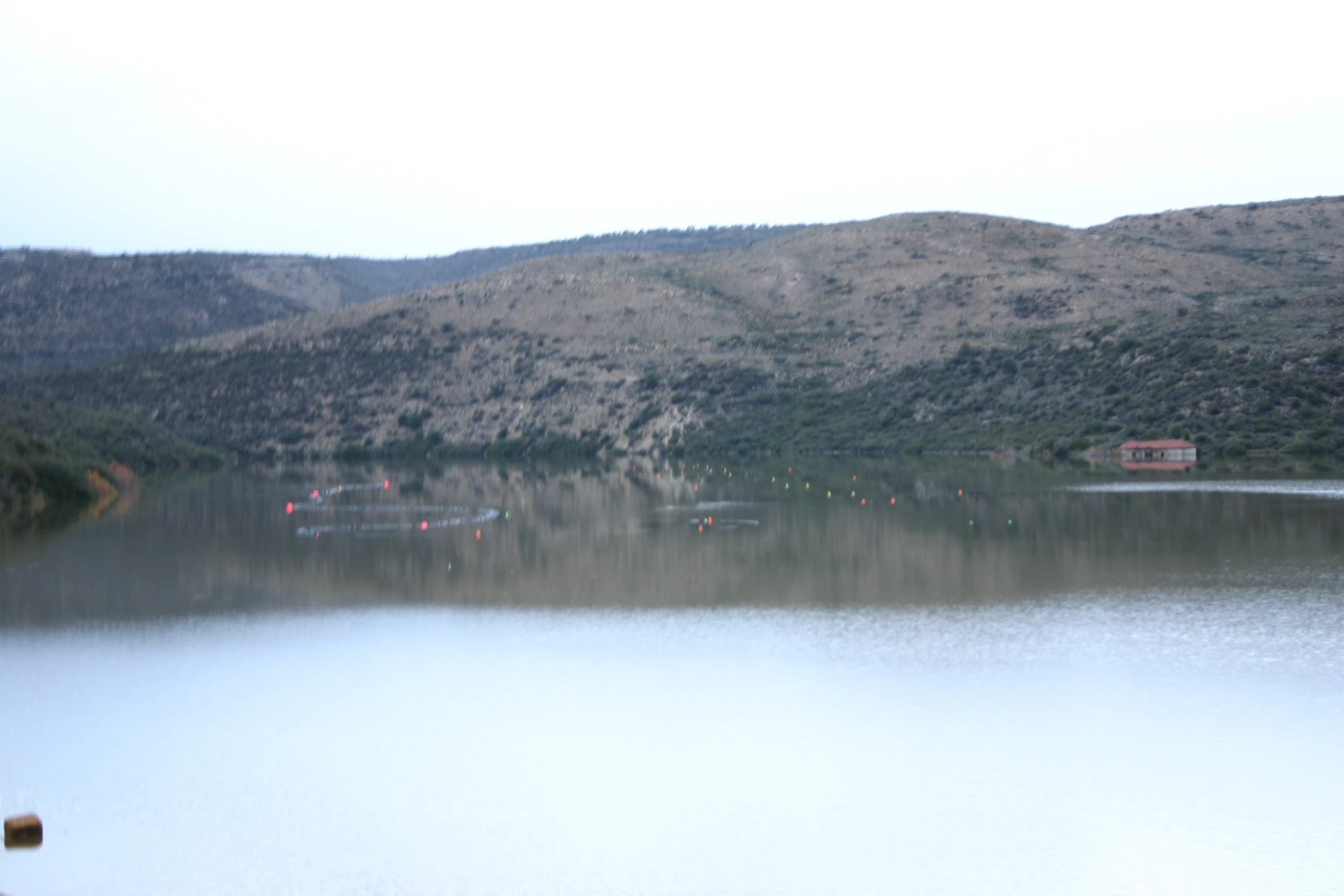 the lake is empty and the boats are sitting out front