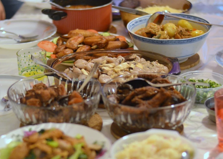 this is an assortment of food served at a buffet table