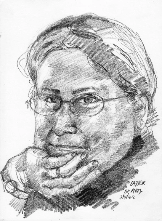 a drawing of a man with glasses on
