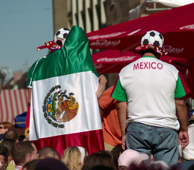 a person holding a sign with a flag on it