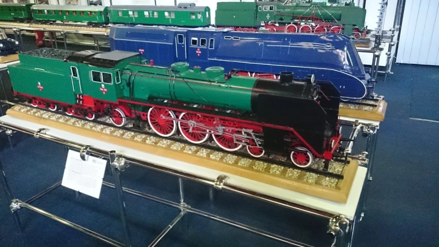 a toy train set sitting on display in a room