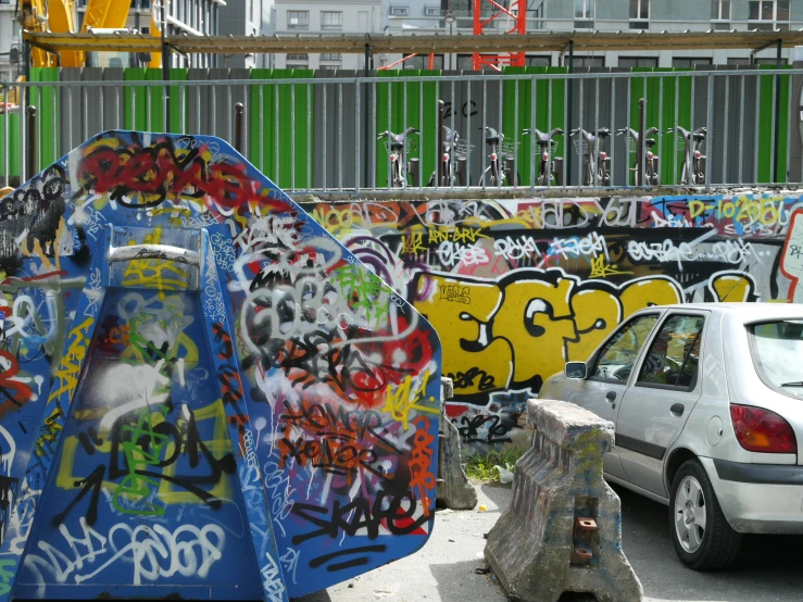 the street side is covered in graffiti