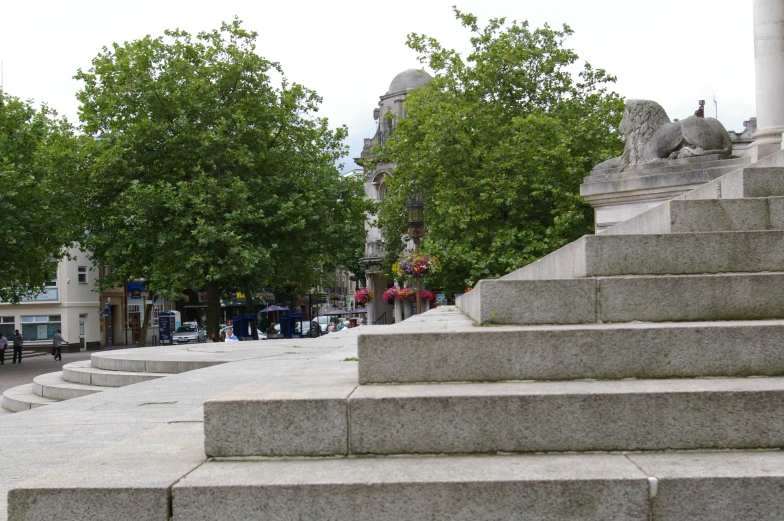 a concrete staircase going up to a building