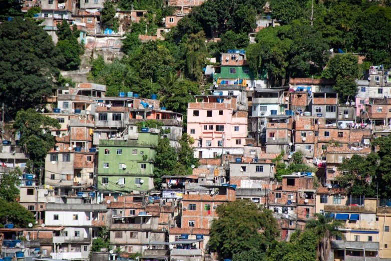 a view of a mountaintop village with trees