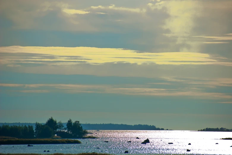 a large body of water surrounded by land