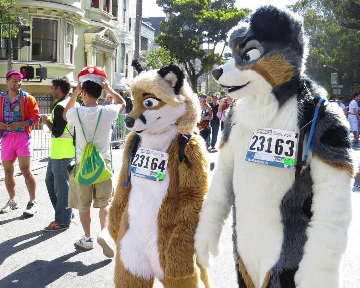 a mascot at the running competition standing next to the fox