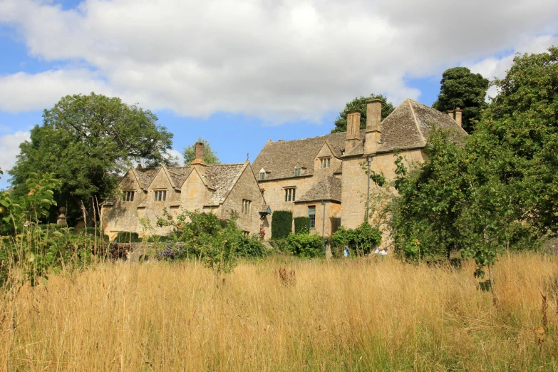 the old abandoned home is surrounded by tall dry grass