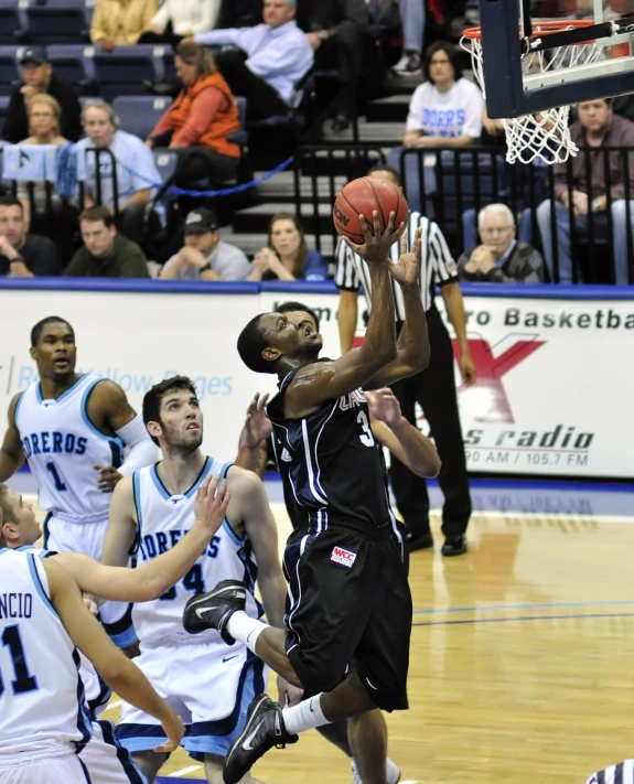 a basketball player trying to score the ball