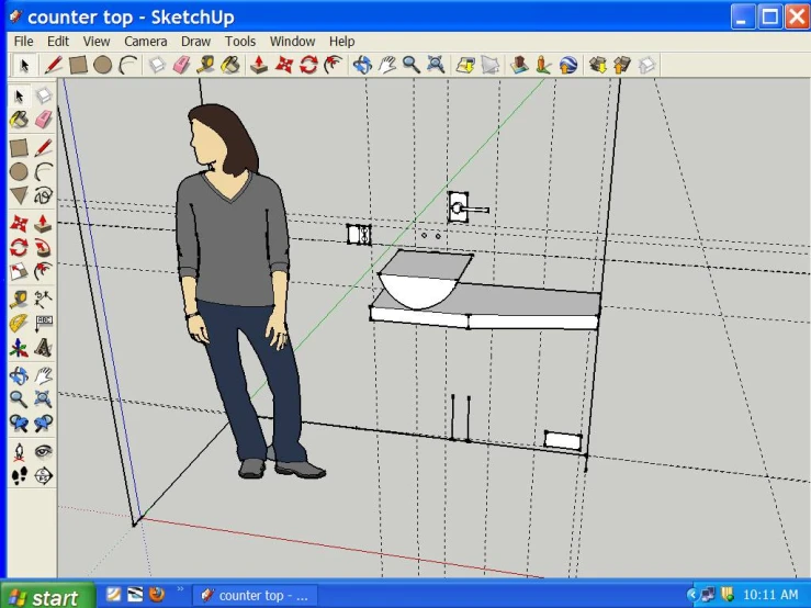 an animation view of a man standing in a bathroom