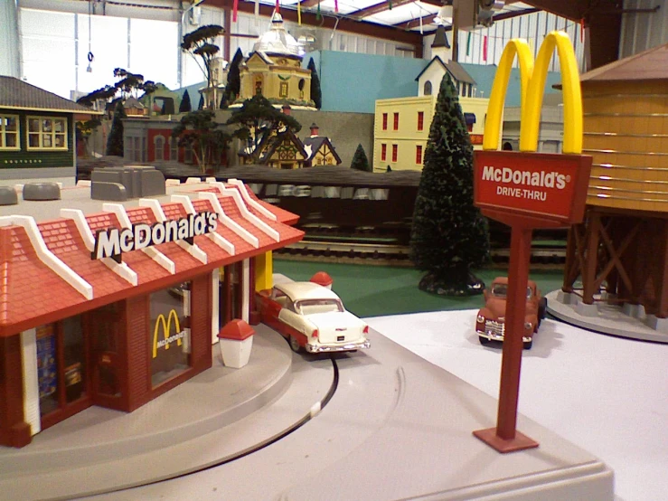 miniature models are shown in the store of a toy town