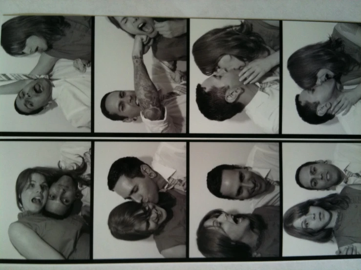 a series of nine black and white pographs depicting a family posing together