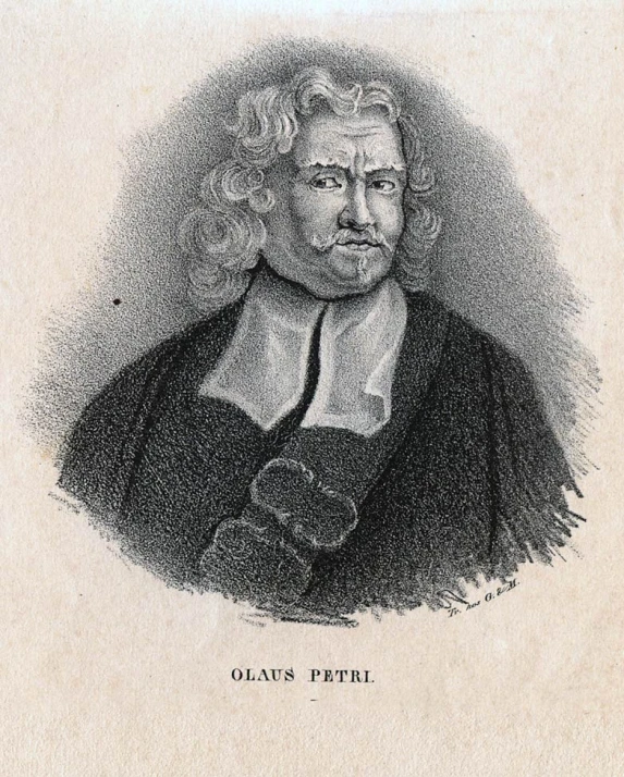 an old illustration of a man with curly hair