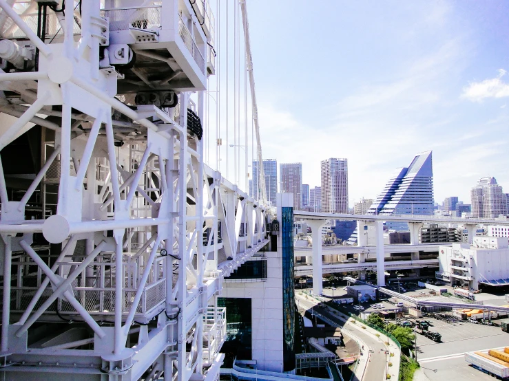 an overhead view of a city from a building