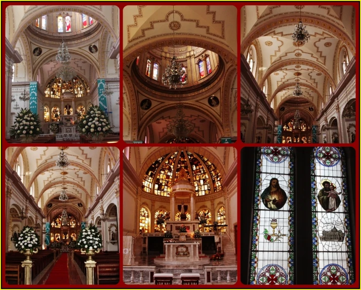 a series of pos shows a cathedral and decorations