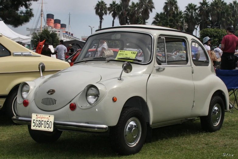 an old car is at a car show